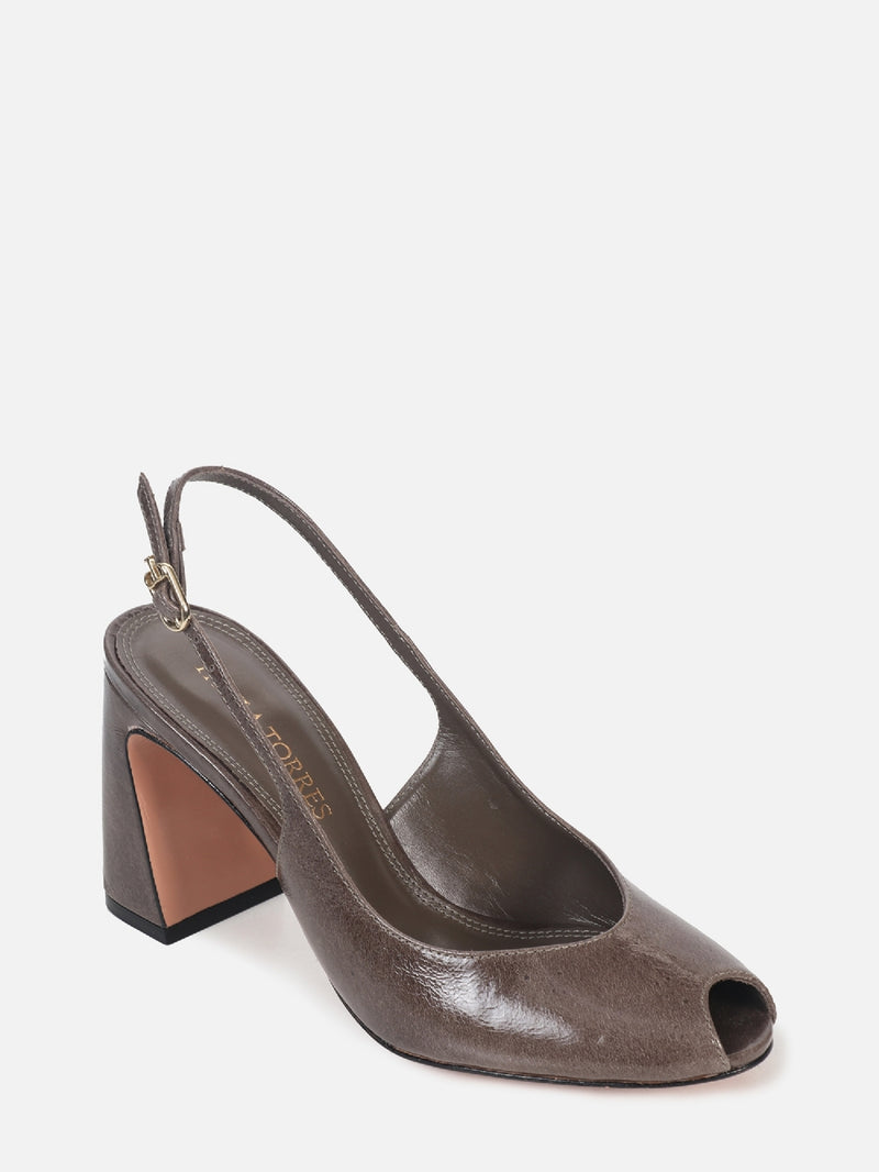 SCARPIN DE COURO MAVIE CINZA SLINGBACK SALTO ALTO