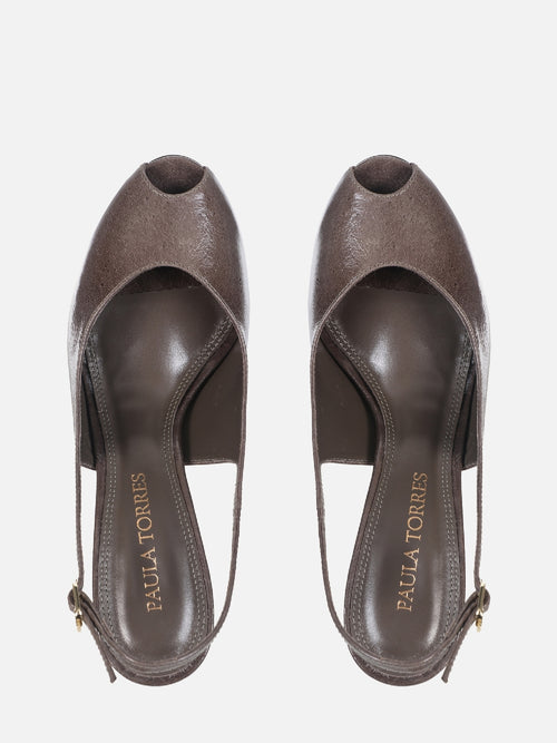 SCARPIN DE COURO MAVIE CINZA SLINGBACK SALTO ALTO