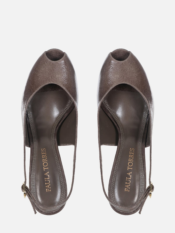 SCARPIN DE COURO MAVIE CINZA SLINGBACK SALTO ALTO