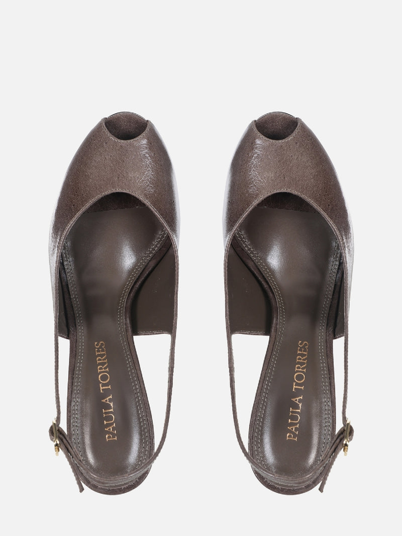 SCARPIN DE COURO MAVIE CINZA SLINGBACK SALTO ALTO
