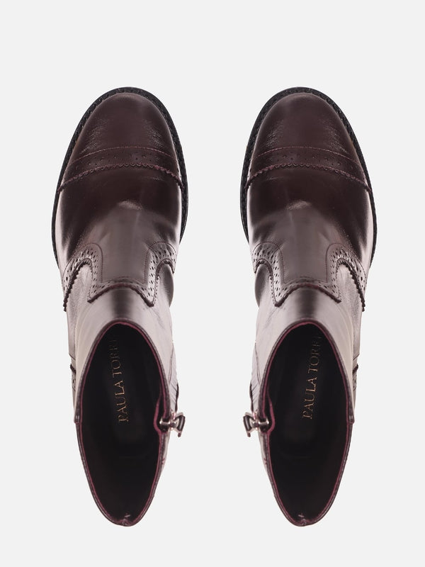 BOTA DE COURO GIU WINE BROGUE SALTO MÉDIO