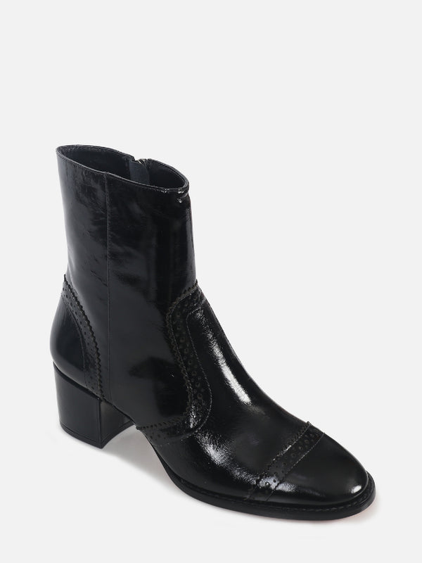 BOTA DE COURO GIU PRETO BROGUE SALTO MÉDIO