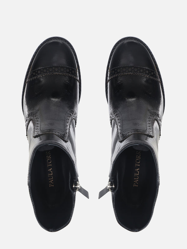 BOTA DE COURO GIU PRETO BROGUE SALTO MÉDIO