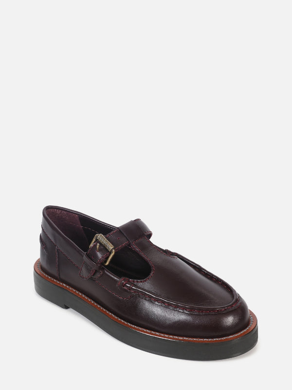 MOCASSIM DE COURO CARLOTA WINE T-BAR