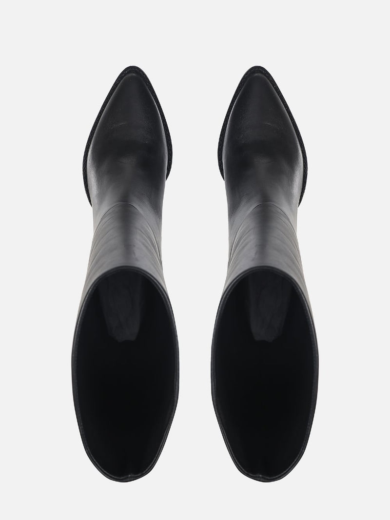 BOTA DE COURO EVE PRETO CANO ALTO SALTO MÉDIO