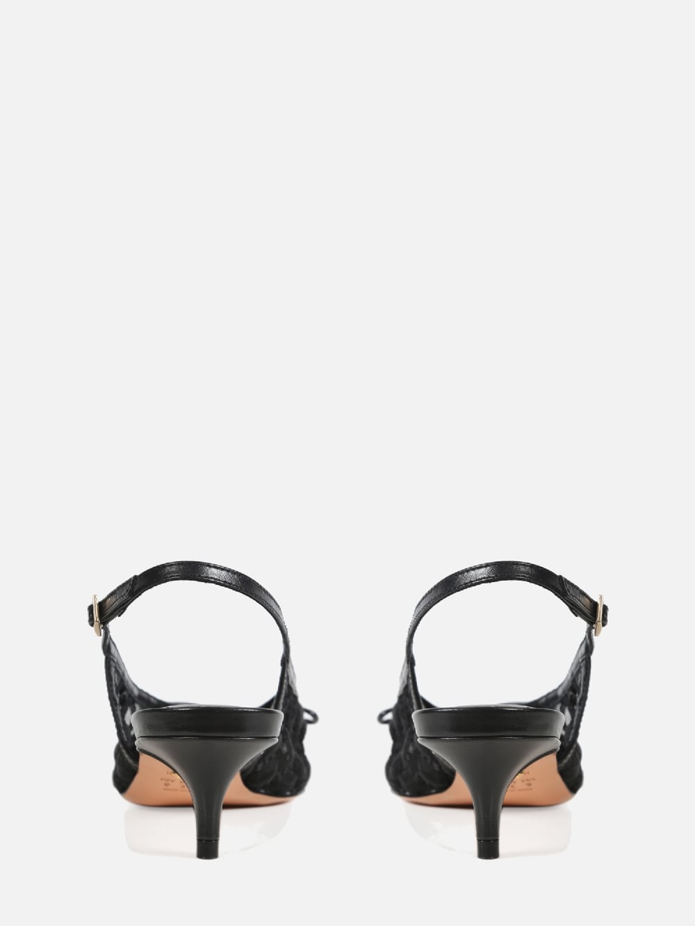 SCARPIN EM TELA BORBADA VALENTINA PRETO SLINGBACK SALTO BAIXO