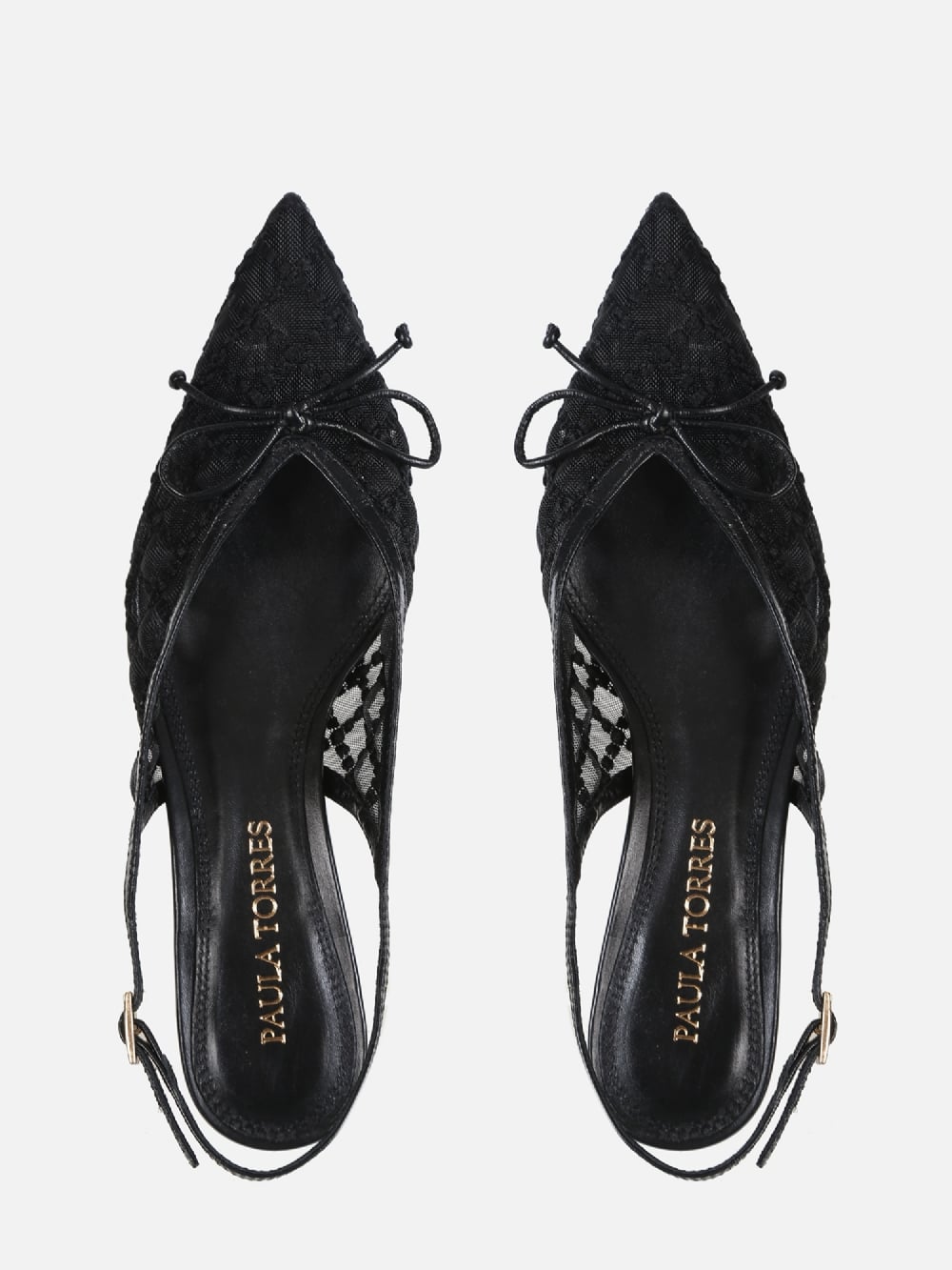 SCARPIN EM TELA BORBADA VALENTINA PRETO SLINGBACK SALTO BAIXO