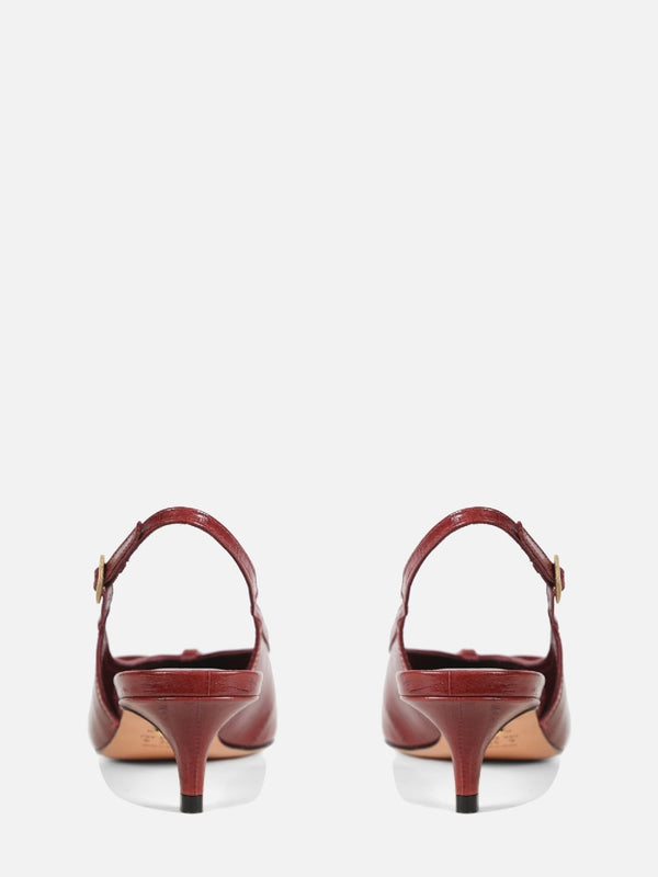 SCARPIN EM COURO VALENTINA BURGUNDY SLINGBACK SALTO BAIXO