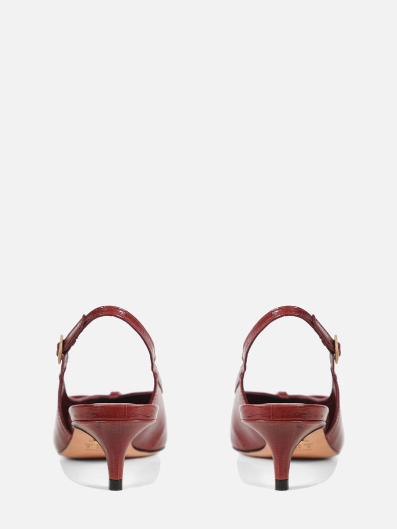 SCARPIN EM COURO VALENTINA BURGUNDY SLINGBACK SALTO BAIXO