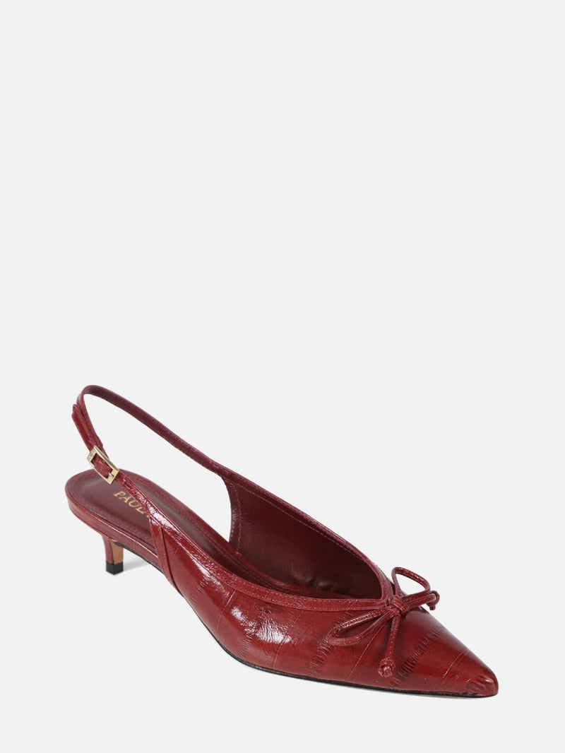 SCARPIN EM COURO VALENTINA BURGUNDY SLINGBACK SALTO BAIXO