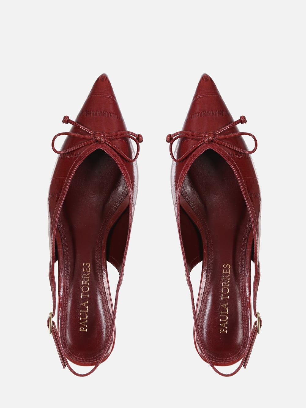 SCARPIN EM COURO VALENTINA BURGUNDY SLINGBACK SALTO BAIXO