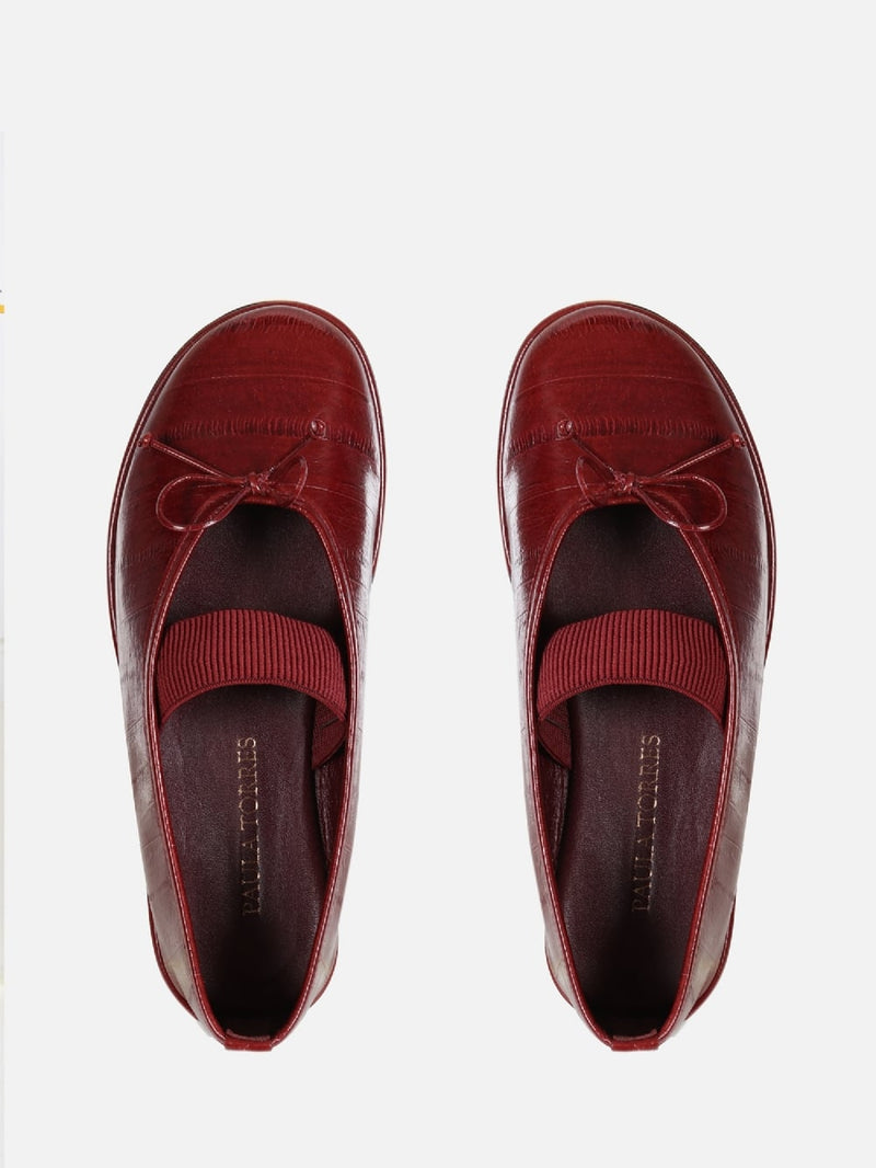 SAPATILHA EM COURO VALENTINA BURGUNDY MARY JANE