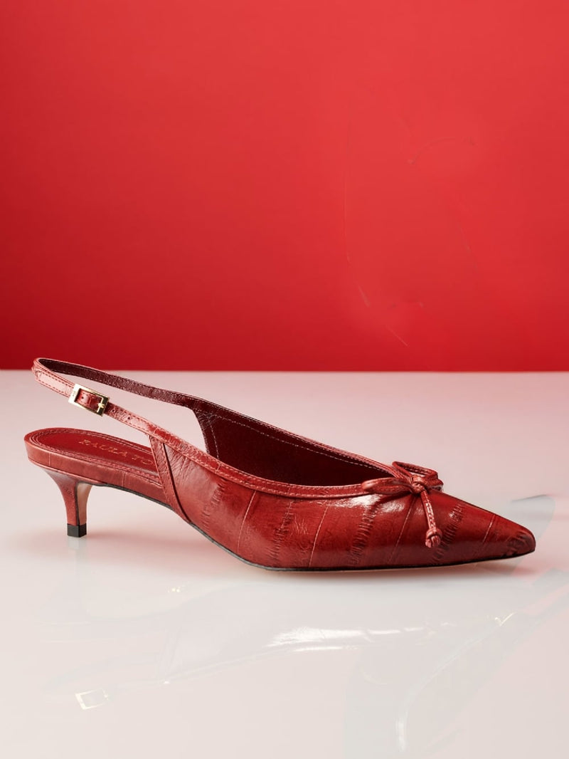 SCARPIN EM COURO VALENTINA BURGUNDY SLINGBACK SALTO BAIXO