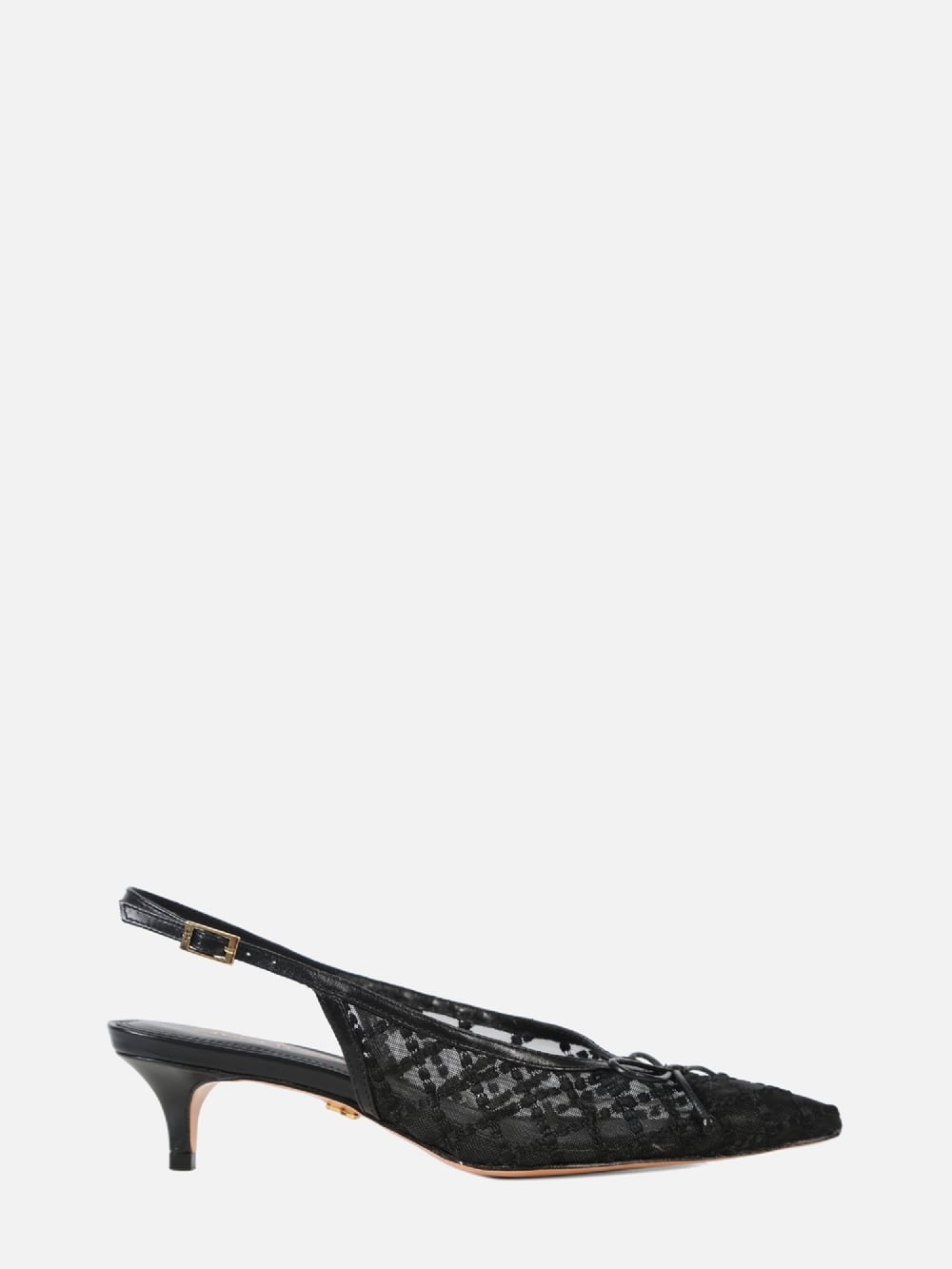 SCARPIN EM TELA BORBADA VALENTINA PRETO SLINGBACK SALTO BAIXO
