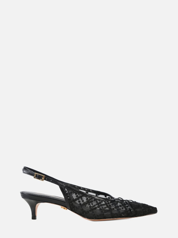 SCARPIN EM TELA BORBADA VALENTINA PRETO SLINGBACK SALTO BAIXO