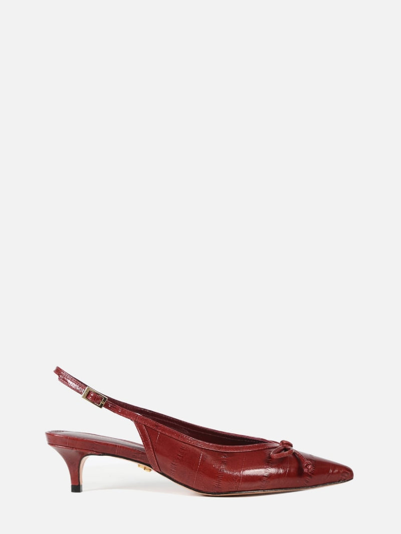 SCARPIN EM COURO VALENTINA BURGUNDY SLINGBACK SALTO BAIXO