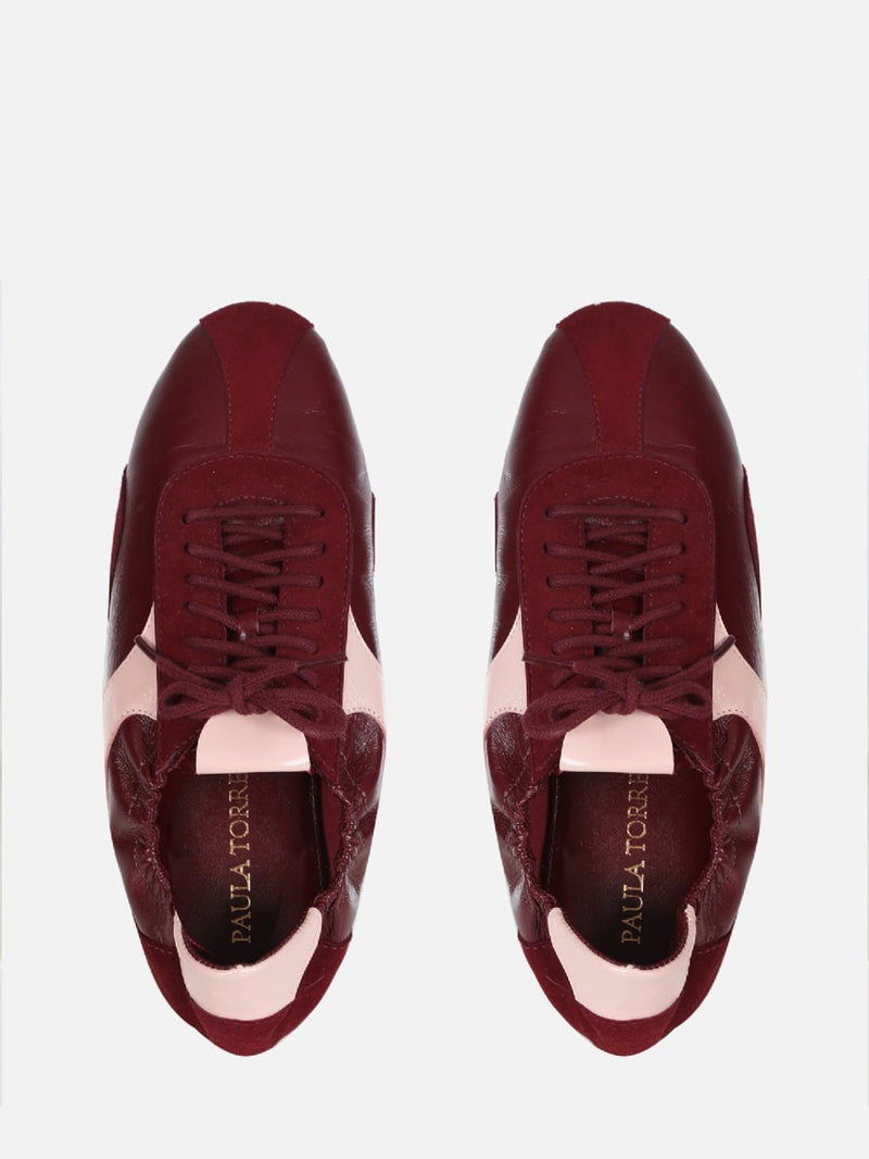 TÊNIS SNEAKERINA JOLIE EM COURO BURGUNDY AMARRAÇÃO