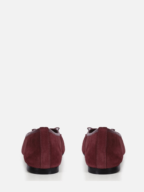 SAPATILHA EM CAMURÇA LILA BURGUNDY BICO QUADRADO