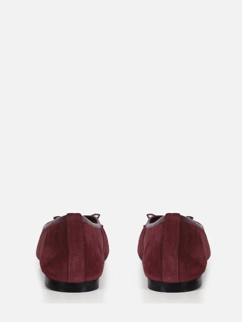SAPATILHA EM CAMURÇA LILA BURGUNDY BICO QUADRADO