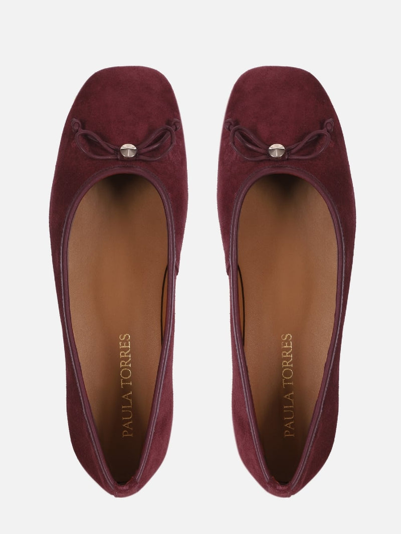 SAPATILHA EM CAMURÇA LILA BURGUNDY BICO QUADRADO