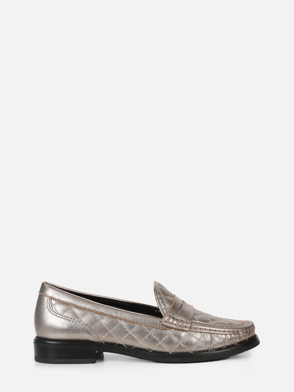 MOCASSIM EM COURO METALIZADO ELISE PRATA VELHO