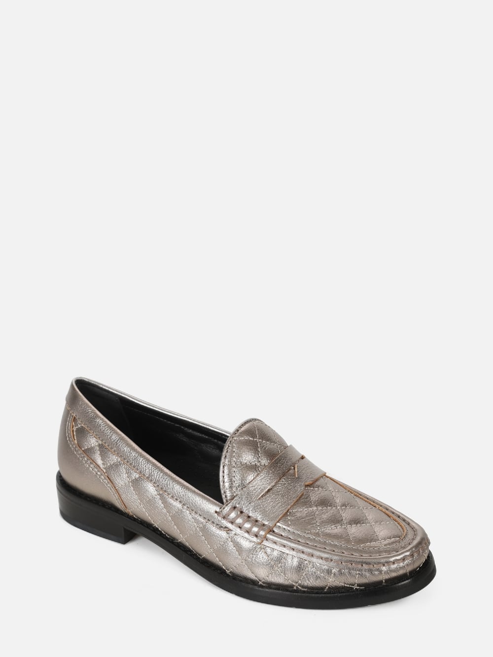 MOCASSIM EM COURO METALIZADO ELISE PRATA VELHO