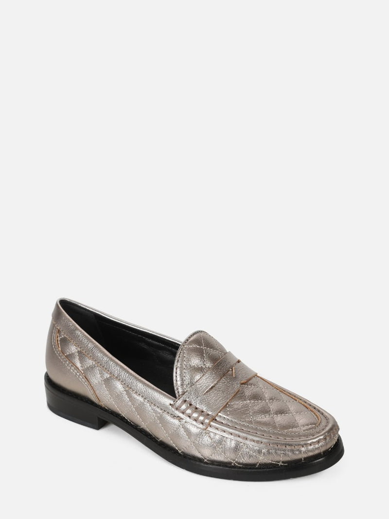 MOCASSIM EM COURO METALIZADO ELISE PRATA VELHO