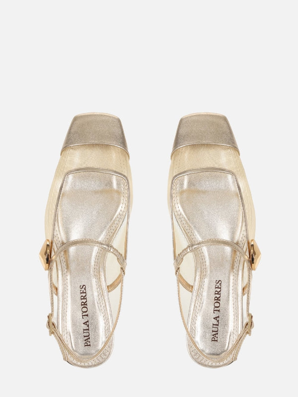 SAPATILHA EM TELA AMELIE SATURNO COM METAL DOURADO