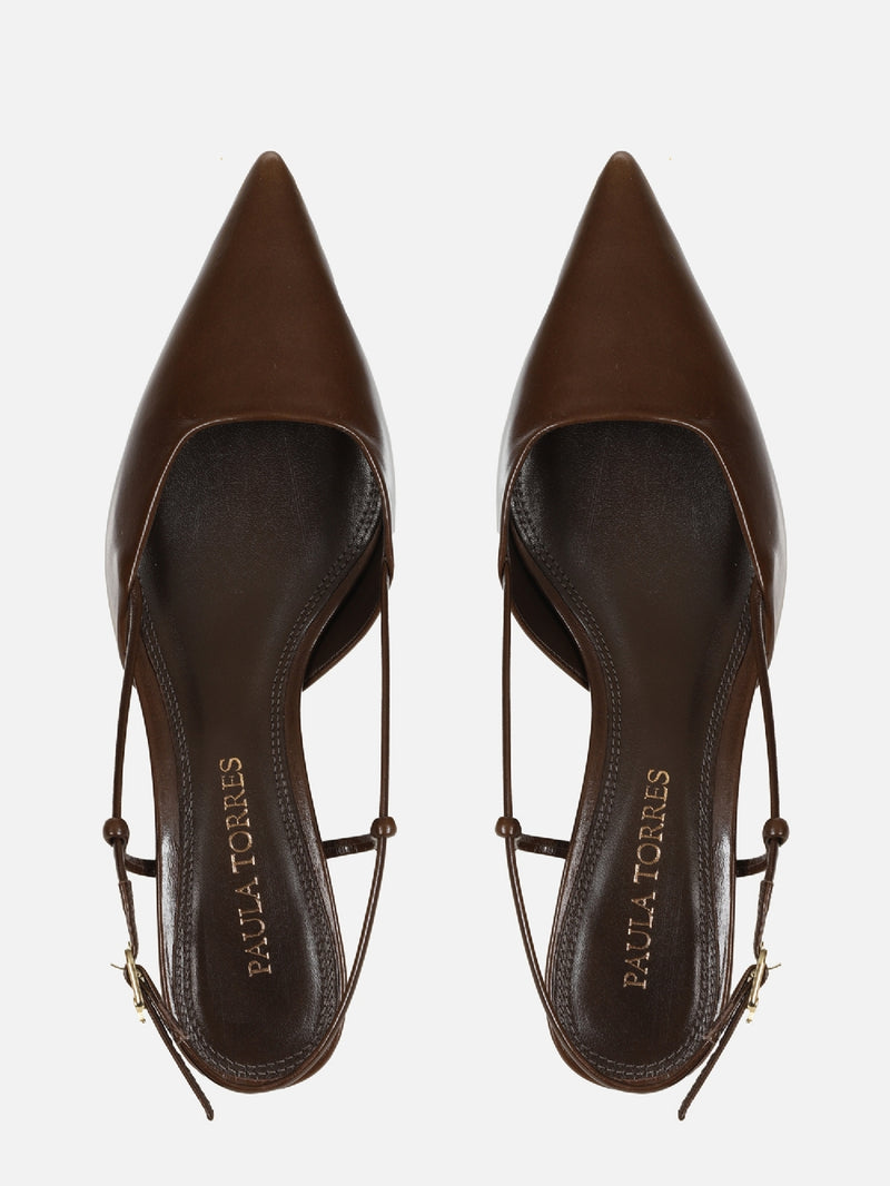 SCARPIN EM COURO CASSIE CAFÉ SALTO BAIXO