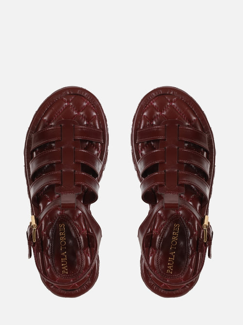 FLATFORM EM COURO ELISE BURGUNDY COM MATELASSÊ