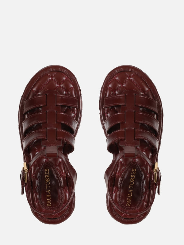 FLATFORM EM COURO ELISE BURGUNDY COM MATELASSÊ