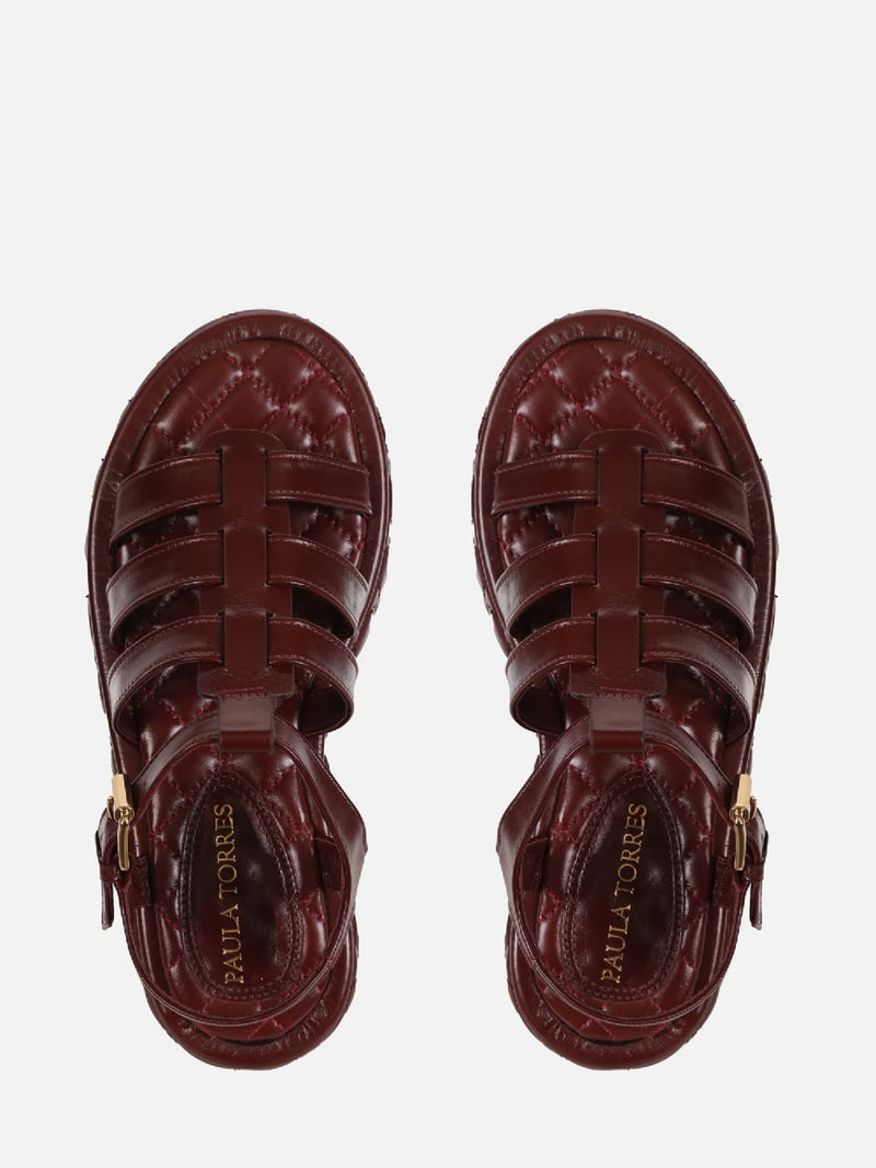 FLATFORM EM COURO ELISE BURGUNDY COM MATELASSÊ