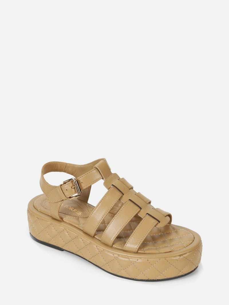FLATFORM EM COURO ELISE SAFARI COM MATELASSÊ