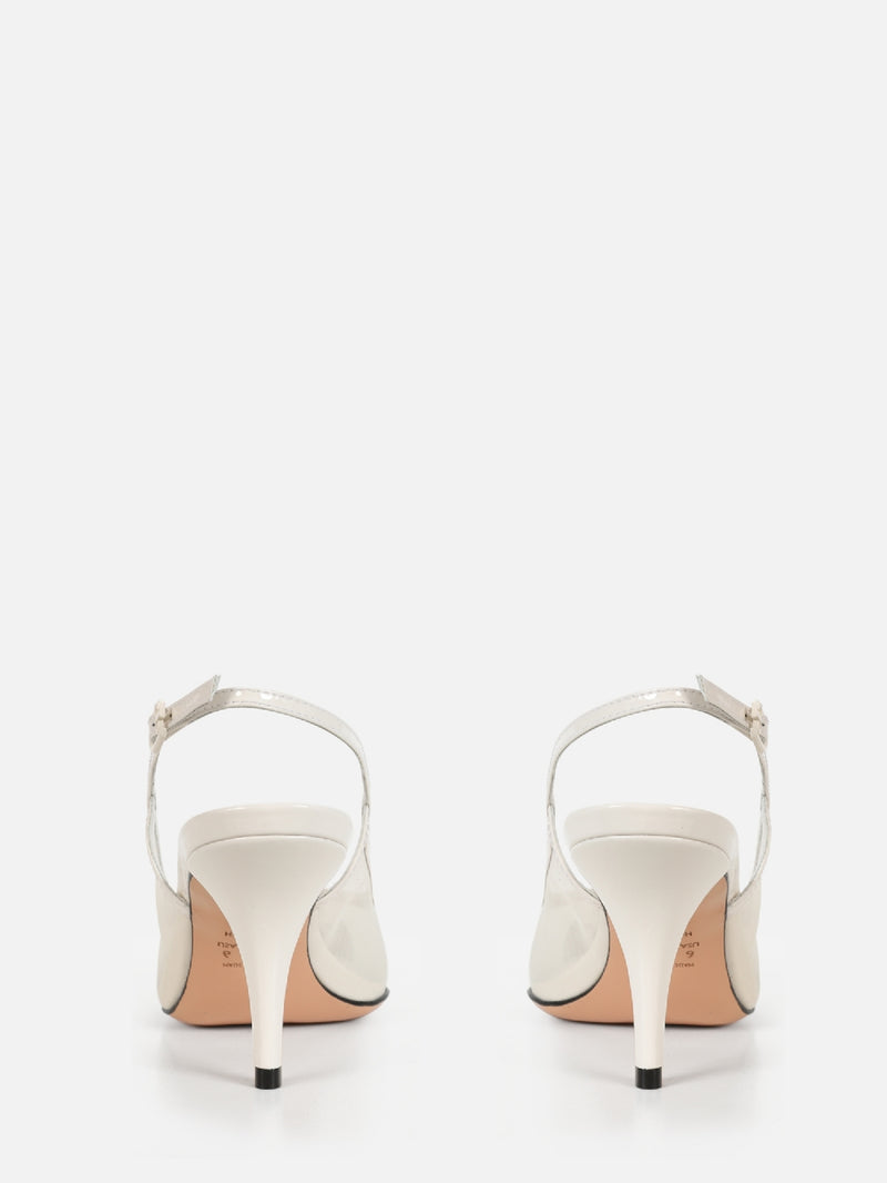 SCARPIN EM TELA JOLIE OFF WHITE SALTO MÉDIO FINO
