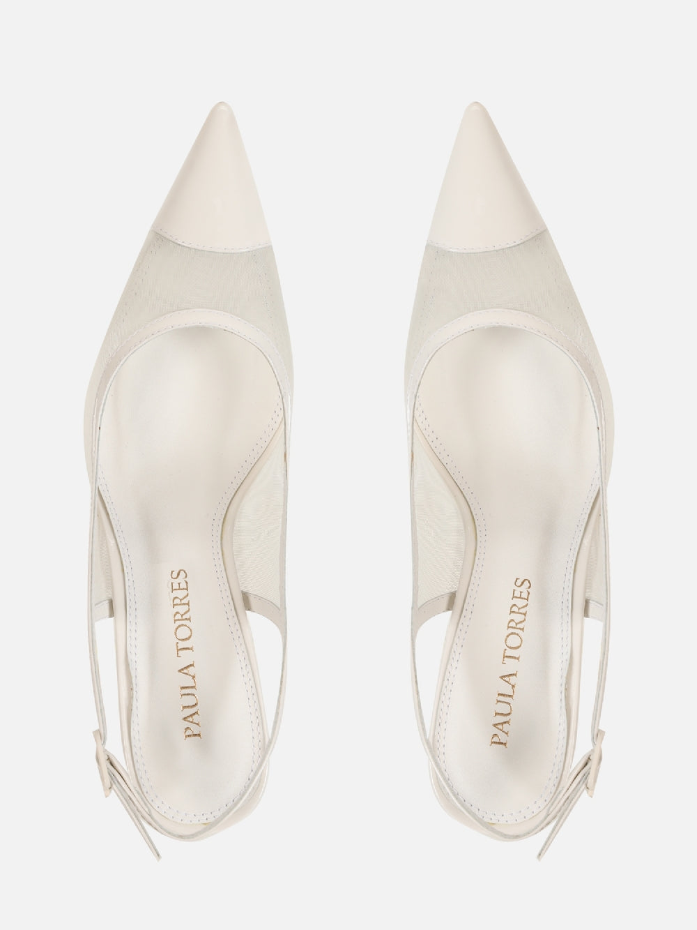 SCARPIN EM TELA JOLIE OFF WHITE SALTO MÉDIO FINO