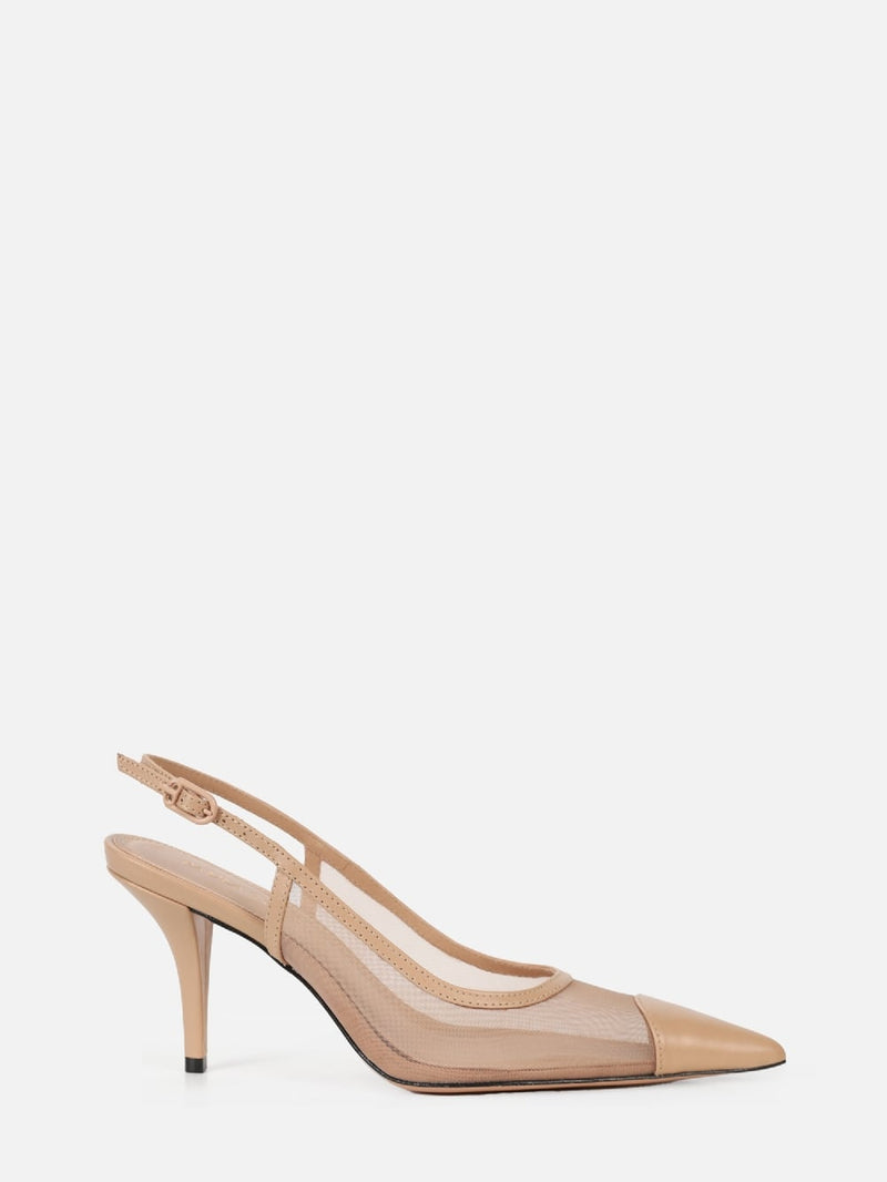 SCARPIN EM TELA JOLIE NUDE SALTO MÉDIO FINO