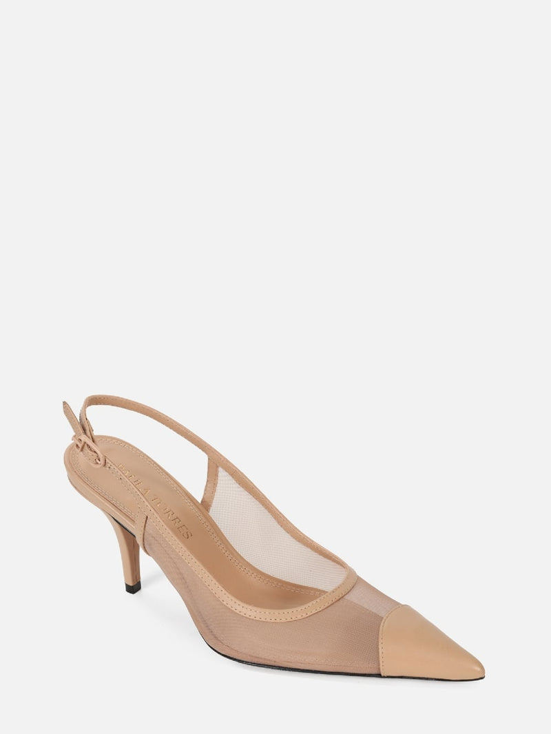 SCARPIN EM TELA JOLIE NUDE SALTO MÉDIO FINO