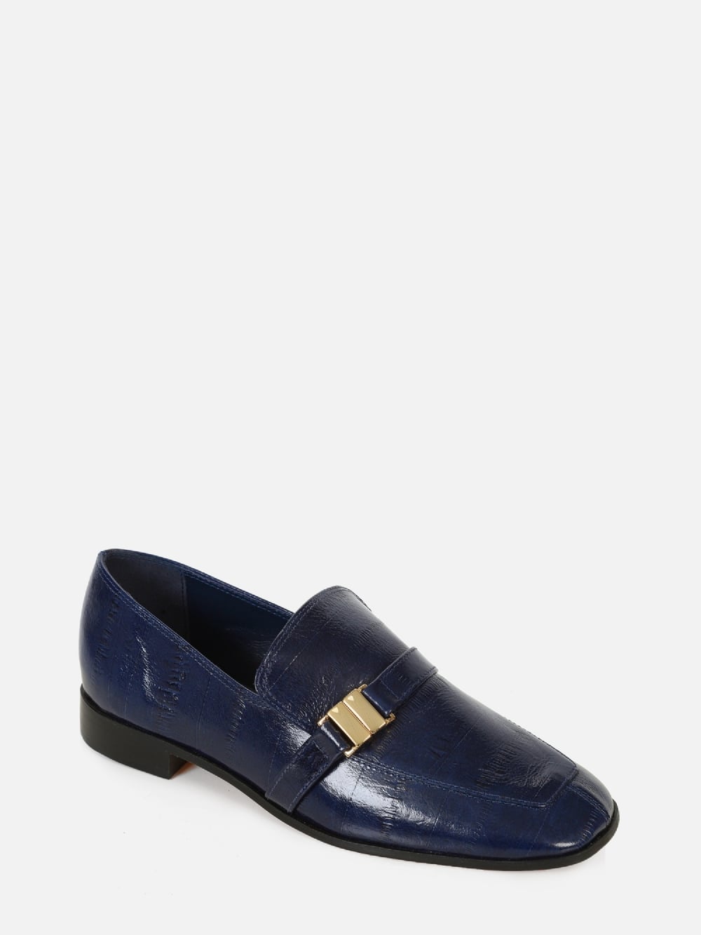 MOCASSIM EM COURO CHIARA DARK BLUE BICO QUADRADO