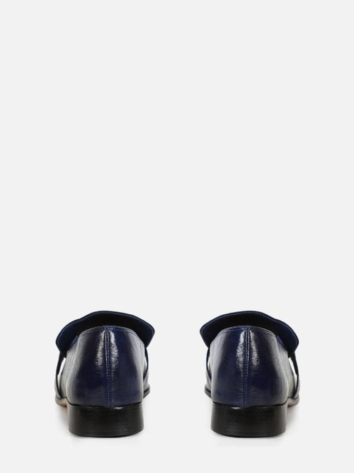 MOCASSIM EM COURO CHIARA DARK BLUE BICO QUADRADO