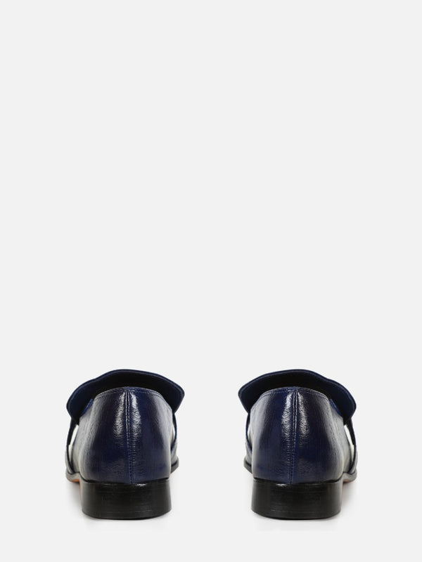 MOCASSIM EM COURO CHIARA DARK BLUE BICO QUADRADO