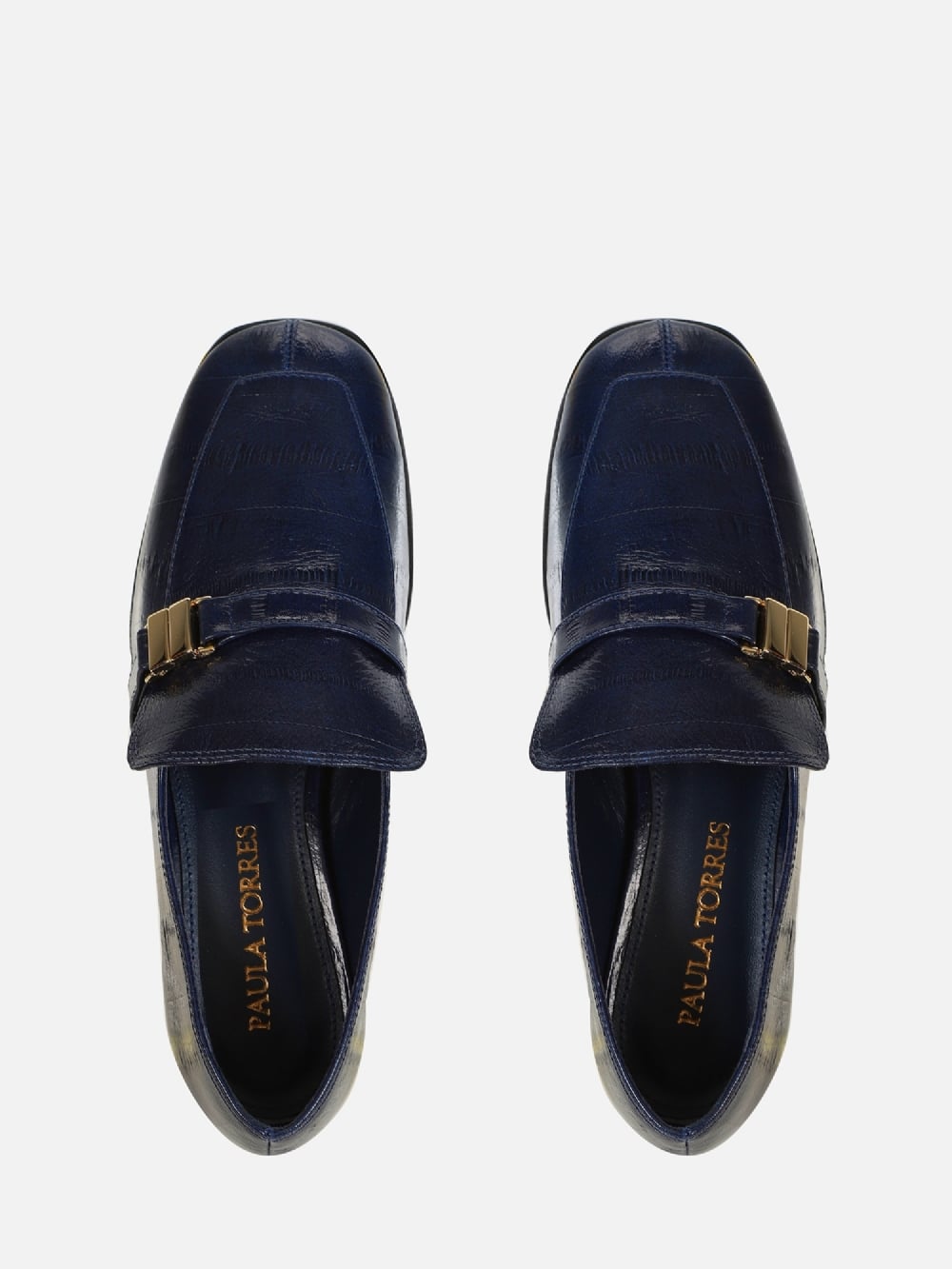 MOCASSIM EM COURO CHIARA DARK BLUE BICO QUADRADO