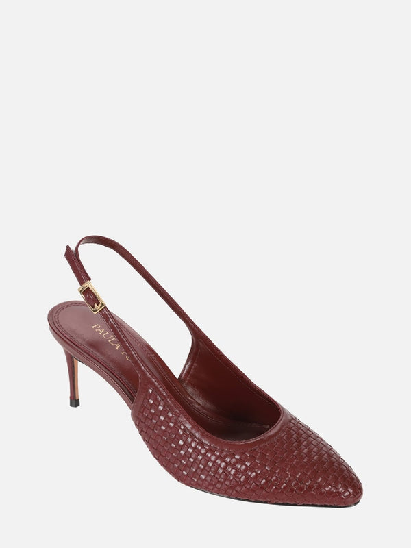 SCARPIN EM COURO ALICIA BURGUNDY TRESSE SALTO MÉDIO FINO
