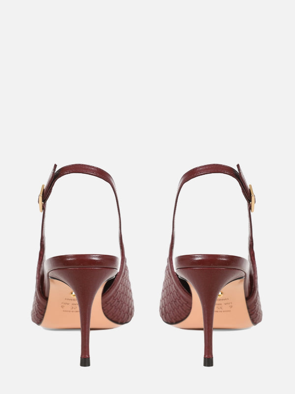 SCARPIN EM COURO ALICIA BURGUNDY TRESSE SALTO MÉDIO FINO