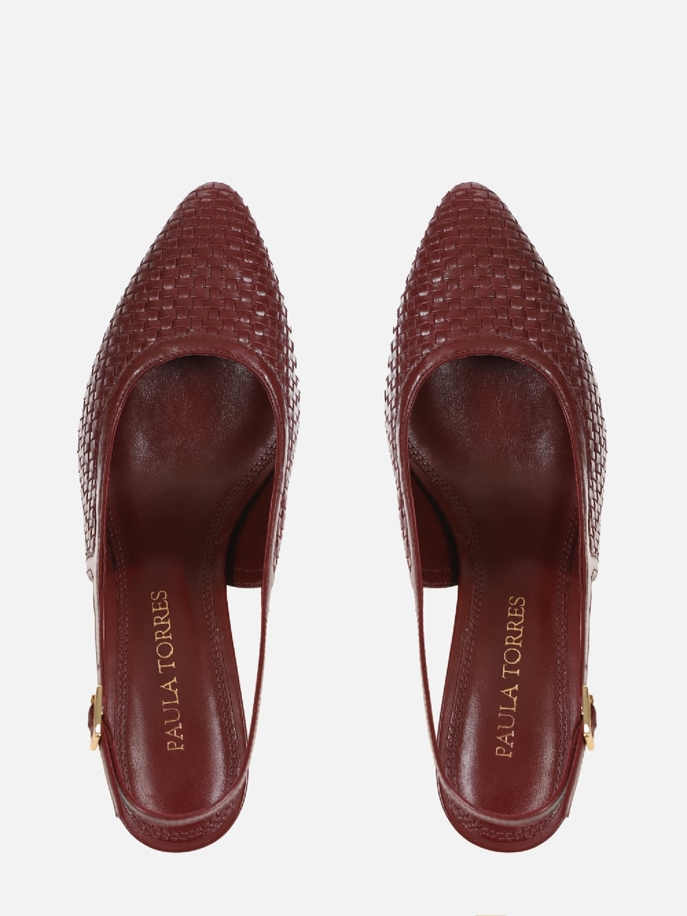 SCARPIN EM COURO ALICIA BURGUNDY TRESSE SALTO MÉDIO FINO