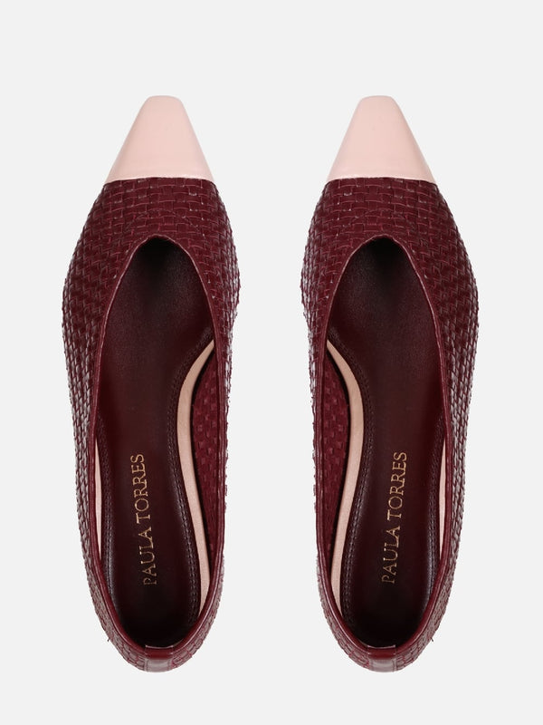 SAPATILHA EM COURO ALICIA BURGUNDY TRESSE BIQUERA
