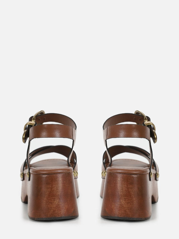 FLATFORM EM COURO LEONA TOBACOM COM PLATAFORMA DE MADEIRA
