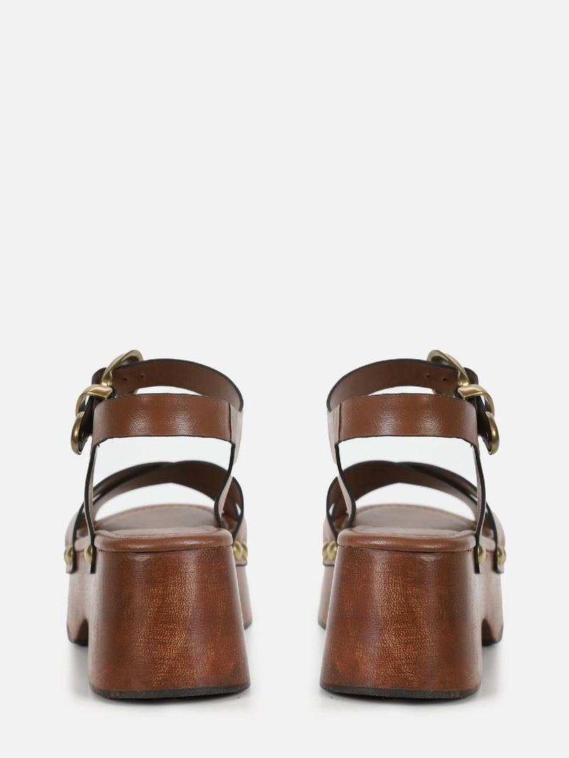 FLATFORM EM COURO LEONA TOBACOM COM PLATAFORMA DE MADEIRA