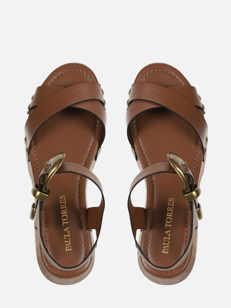 FLATFORM EM COURO LEONA TOBACOM COM PLATAFORMA DE MADEIRA