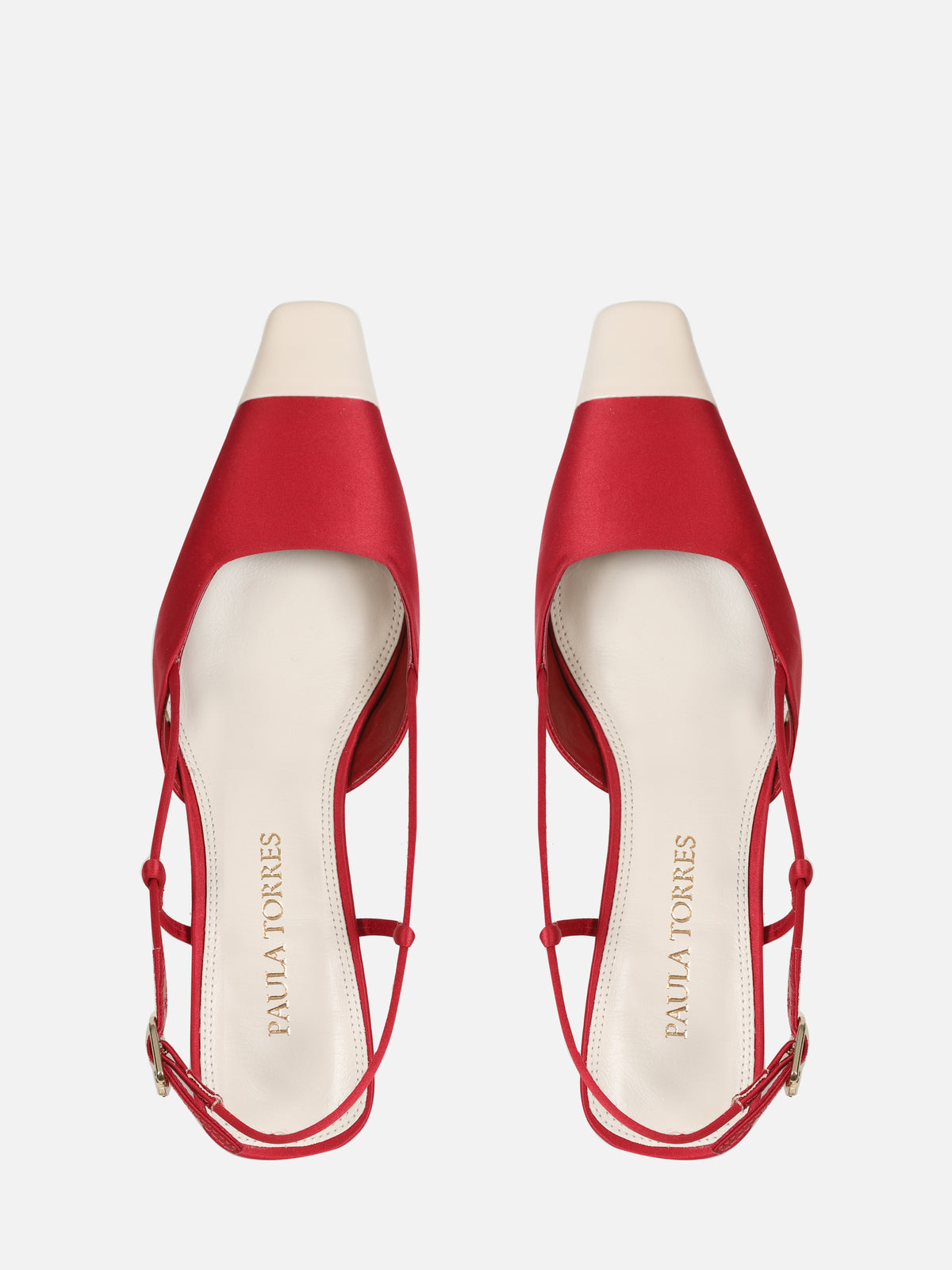 SCARPIN EM CETIM DUO VERMELHO COM BIQUEIRA EM VERNIZ