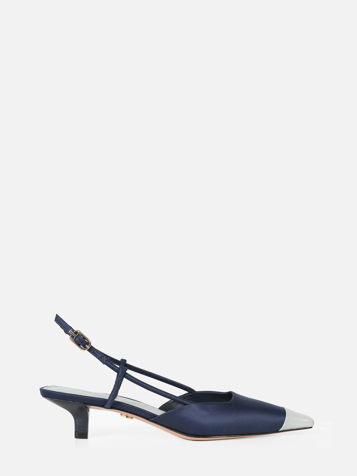 SCARPIN EM CETIM DUO AZUL MARINHO COM BIQUEIRA EM VERNIZ